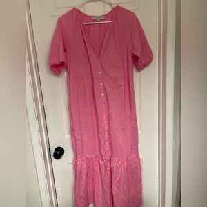 LOFT Pink Button Front Tiered Midi Dress - Size S